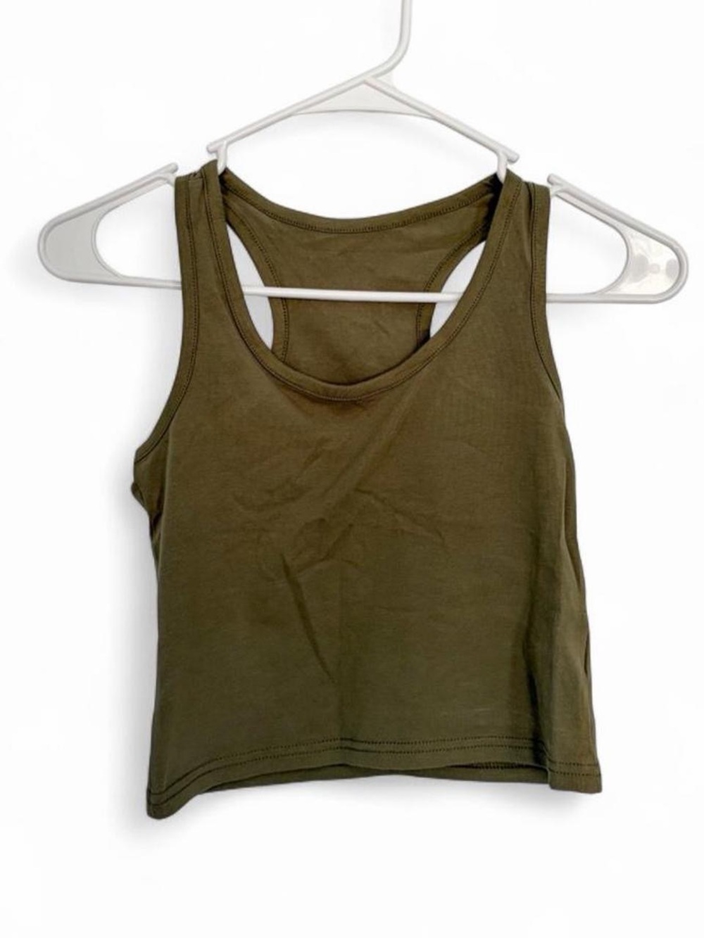 Forever 21 Basic Cropped Scoop Neck Racerback Cotton Tank Top - Olive Green